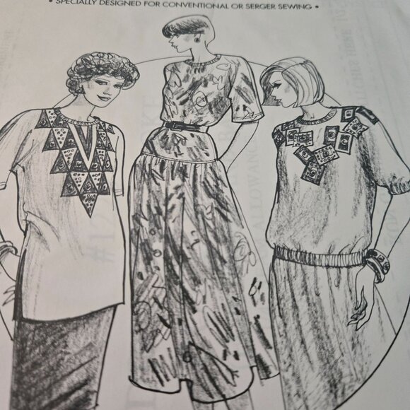 Great Copy Patterns #1225 Sewing/Serger Drop Yoke Skirt/Pullover Top 90s UNCUT - Picture 3 of 8